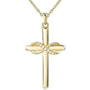 Gold Infinity Cross Necklace CZ Diamonds Women's Anniversary Birthday Gift NEW